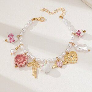 Multicolor Boho Women's Ceramic Bow Heart Multi Charm